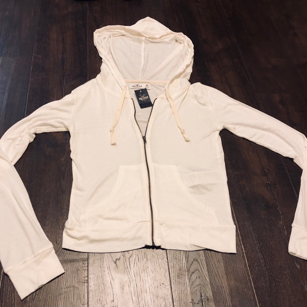 NEW Hollister Creme Zip-Up Hooded Jacket